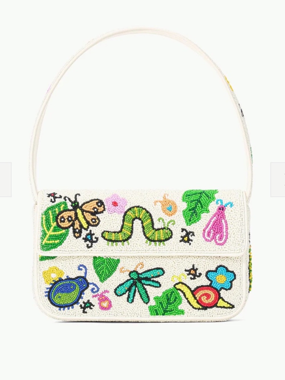 Staud Tommy Beaded Shoulder Bag Garden Motif Ivory Glass Bead Designer Purse NWT - Picture 1 of 16